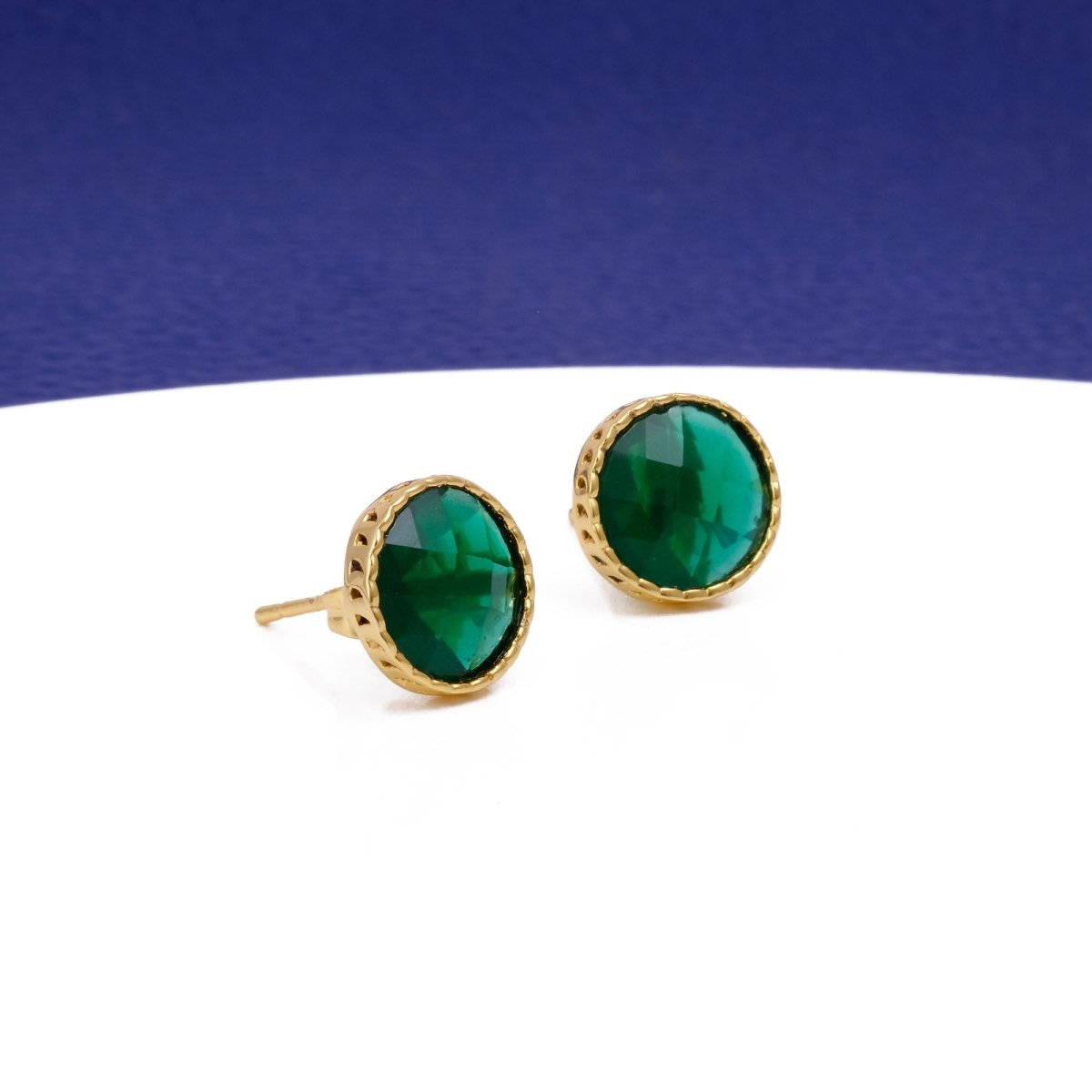 White Opalite Gemstone Earrings Studs, Round Shape Faceted Cut, Gemstone Studs Earrings Emerald Quartz