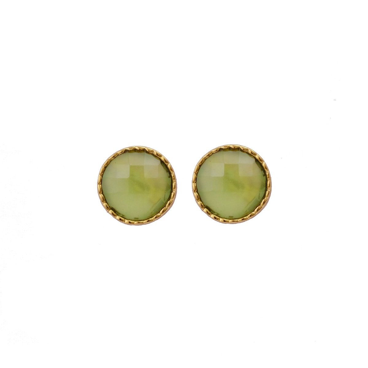 White Opalite Gemstone Earrings Studs, Round Shape Faceted Cut, Gemstone Studs Earrings