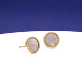 White Opalite Gemstone Earrings Studs, Round Shape Faceted Cut, Gemstone Studs Earrings White Opalite