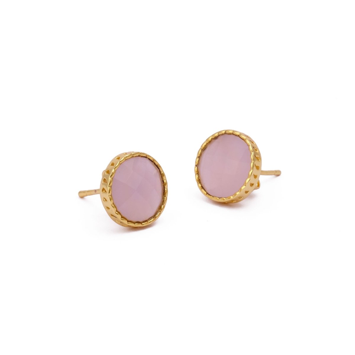 White Opalite Gemstone Earrings Studs, Round Shape Faceted Cut, Gemstone Studs Earrings