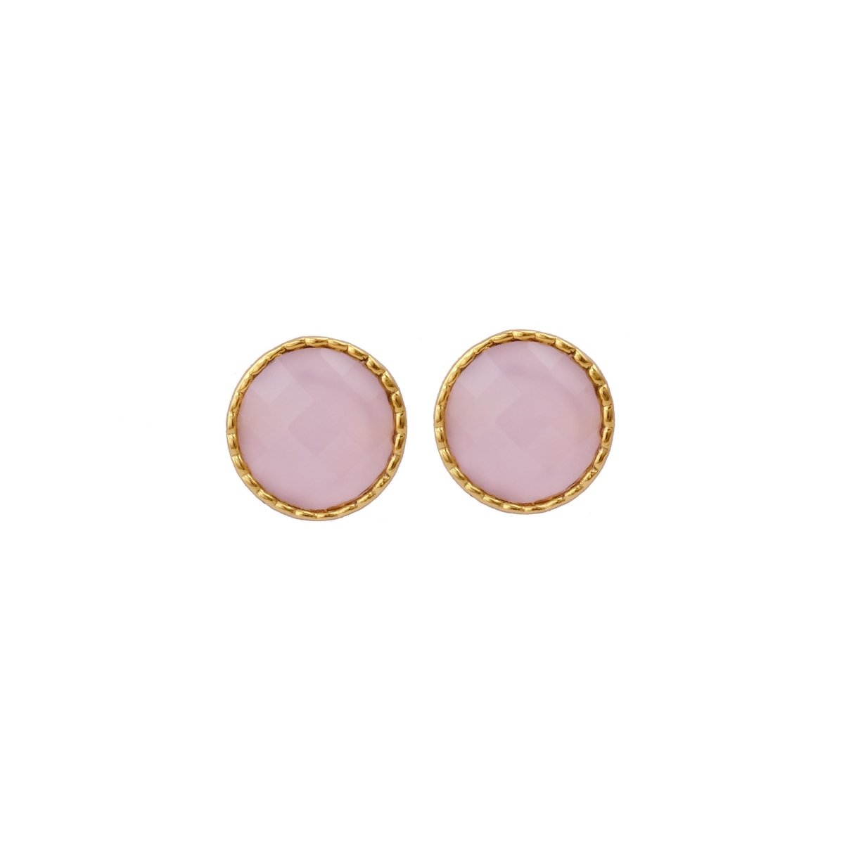 White Opalite Gemstone Earrings Studs, Round Shape Faceted Cut, Gemstone Studs Earrings