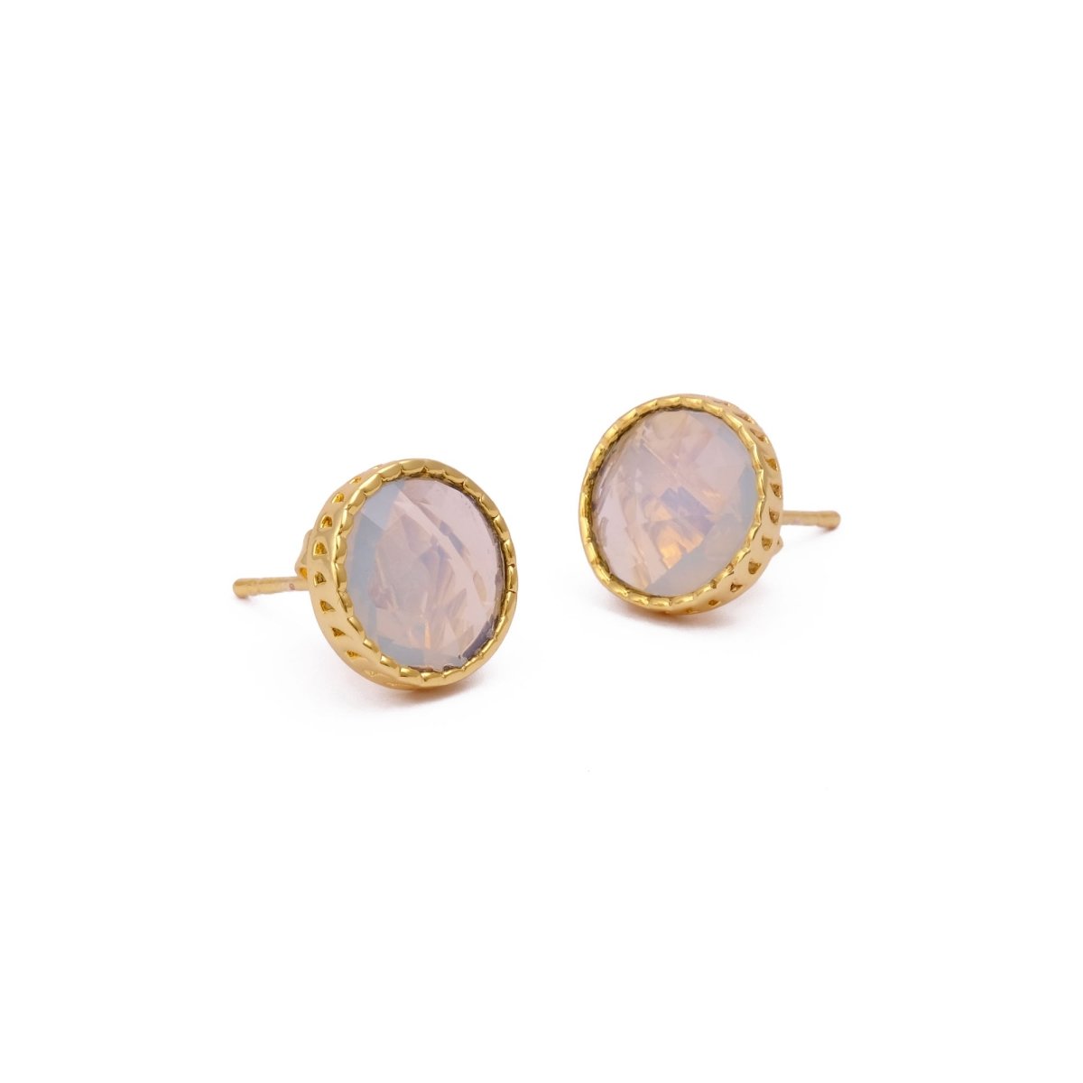White Opalite Gemstone Earrings Studs, Round Shape Faceted Cut, Gemstone Studs Earrings