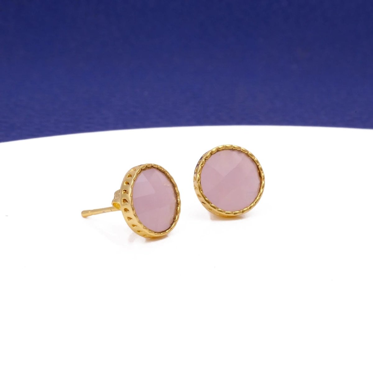 White Opalite Gemstone Earrings Studs, Round Shape Faceted Cut, Gemstone Studs Earrings