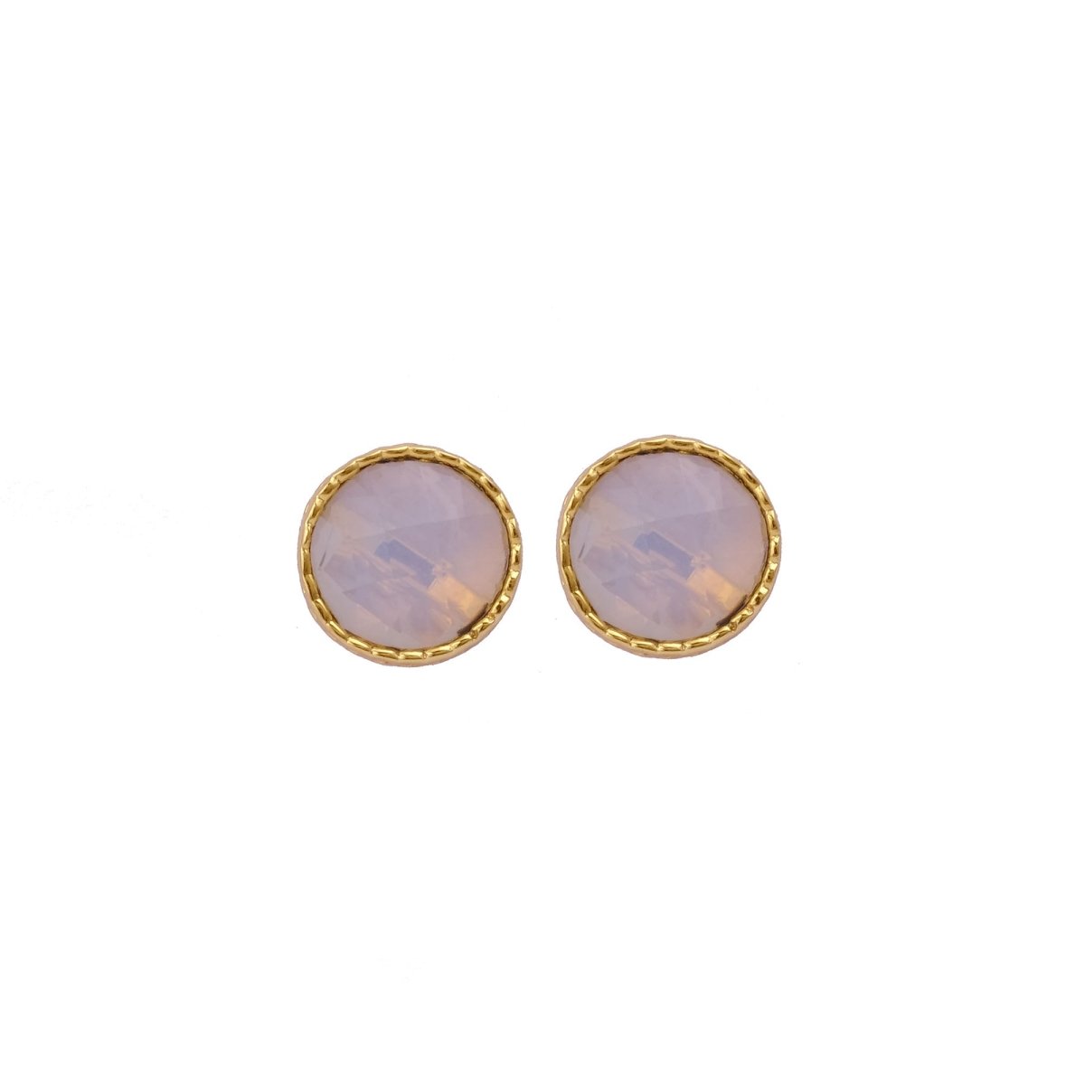 White Opalite Gemstone Earrings Studs, Round Shape Faceted Cut, Gemstone Studs Earrings