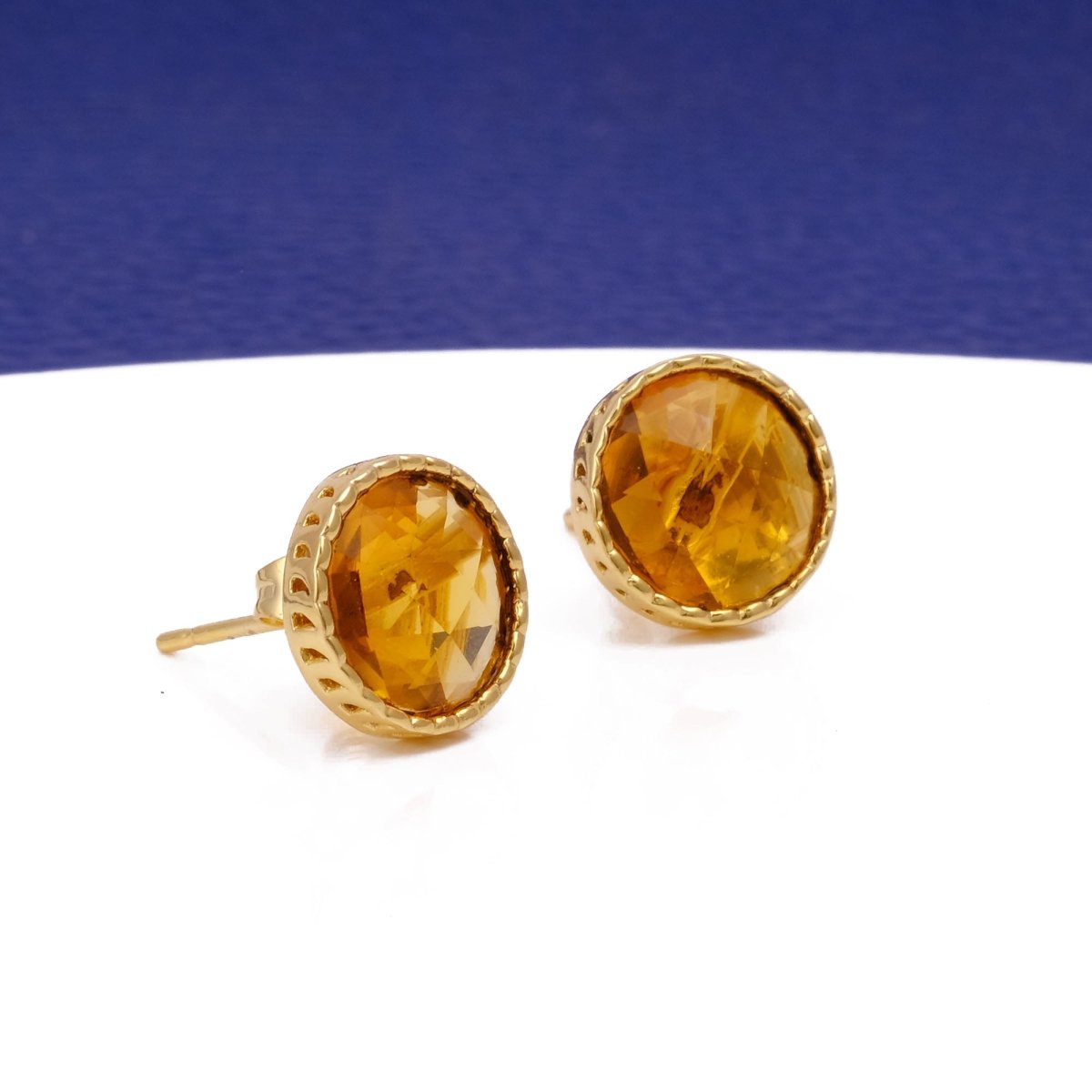 White Opalite Gemstone Earrings Studs, Round Shape Faceted Cut, Gemstone Studs Earrings Citrine