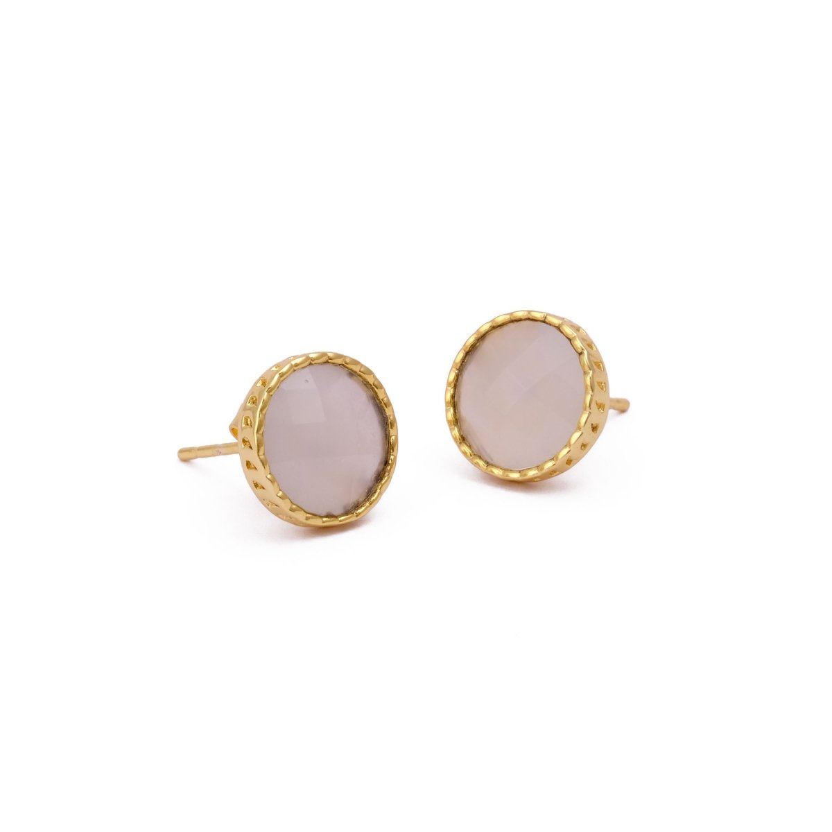 White Opalite Gemstone Earrings Studs, Round Shape Faceted Cut, Gemstone Studs Earrings