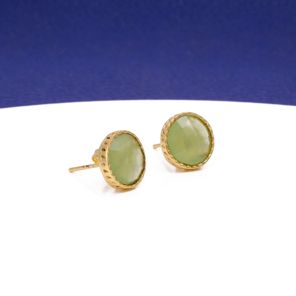 White Opalite Gemstone Earrings Studs, Round Shape Faceted Cut, Gemstone Studs Earrings
