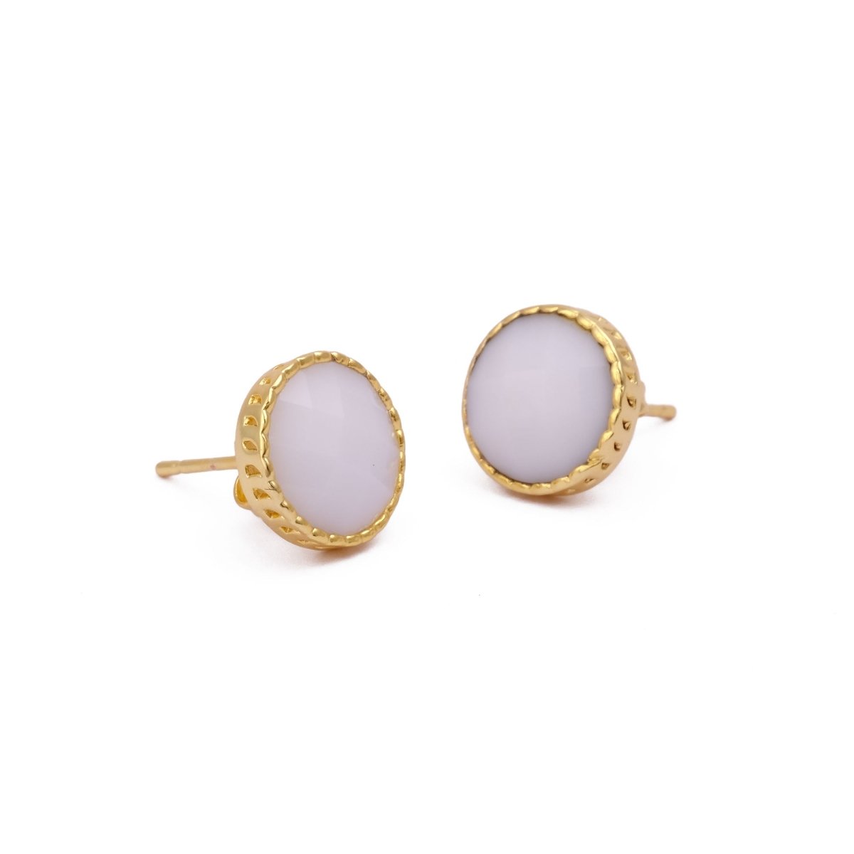 White Opalite Gemstone Earrings Studs, Round Shape Faceted Cut, Gemstone Studs Earrings
