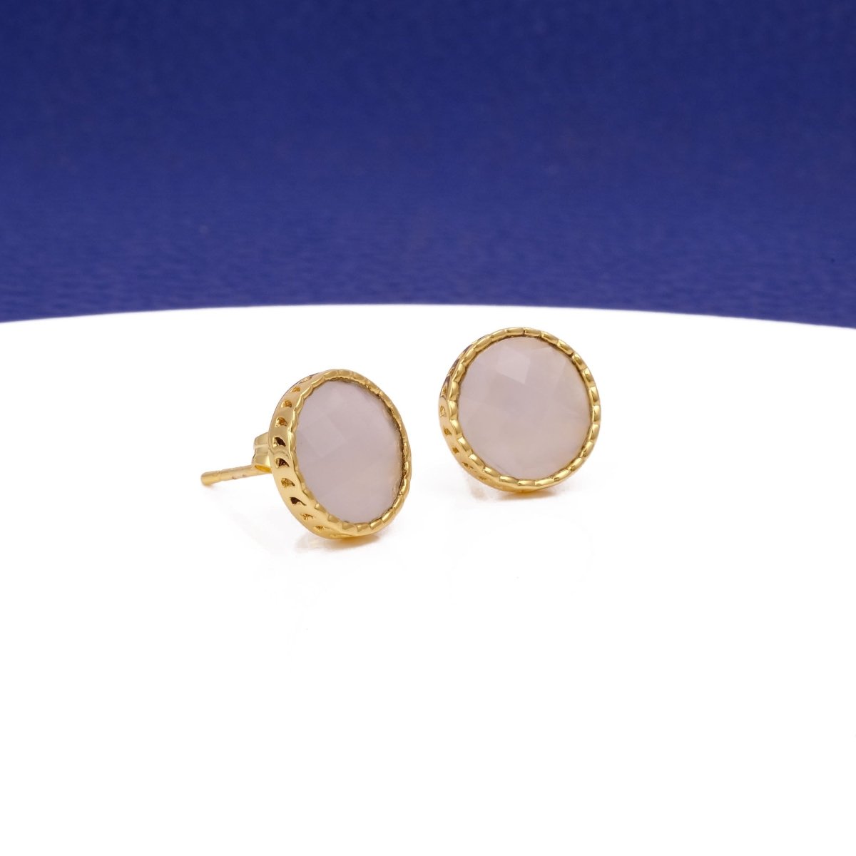 White Opalite Gemstone Earrings Studs, Round Shape Faceted Cut, Gemstone Studs Earrings