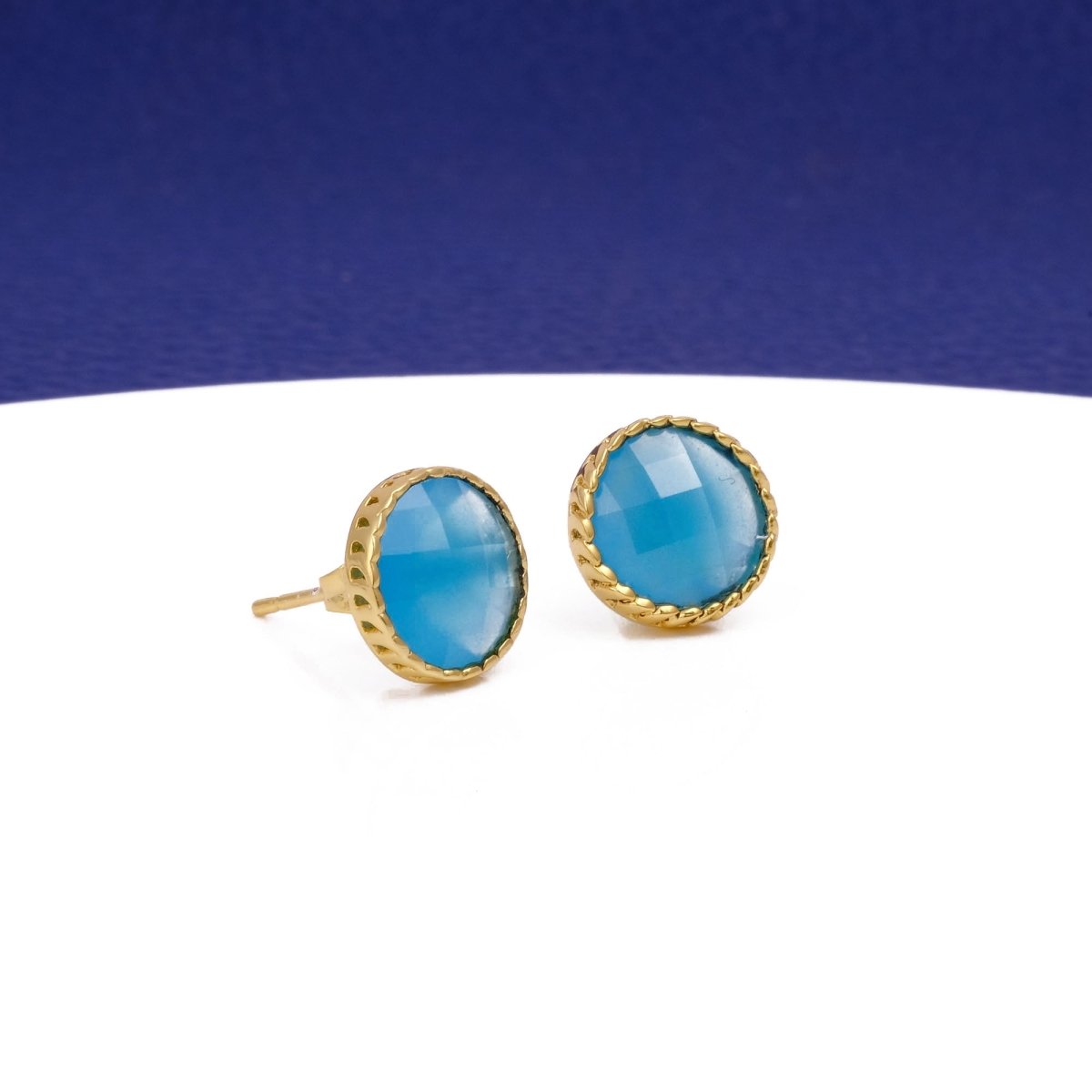 White Opalite Gemstone Earrings Studs, Round Shape Faceted Cut, Gemstone Studs Earrings