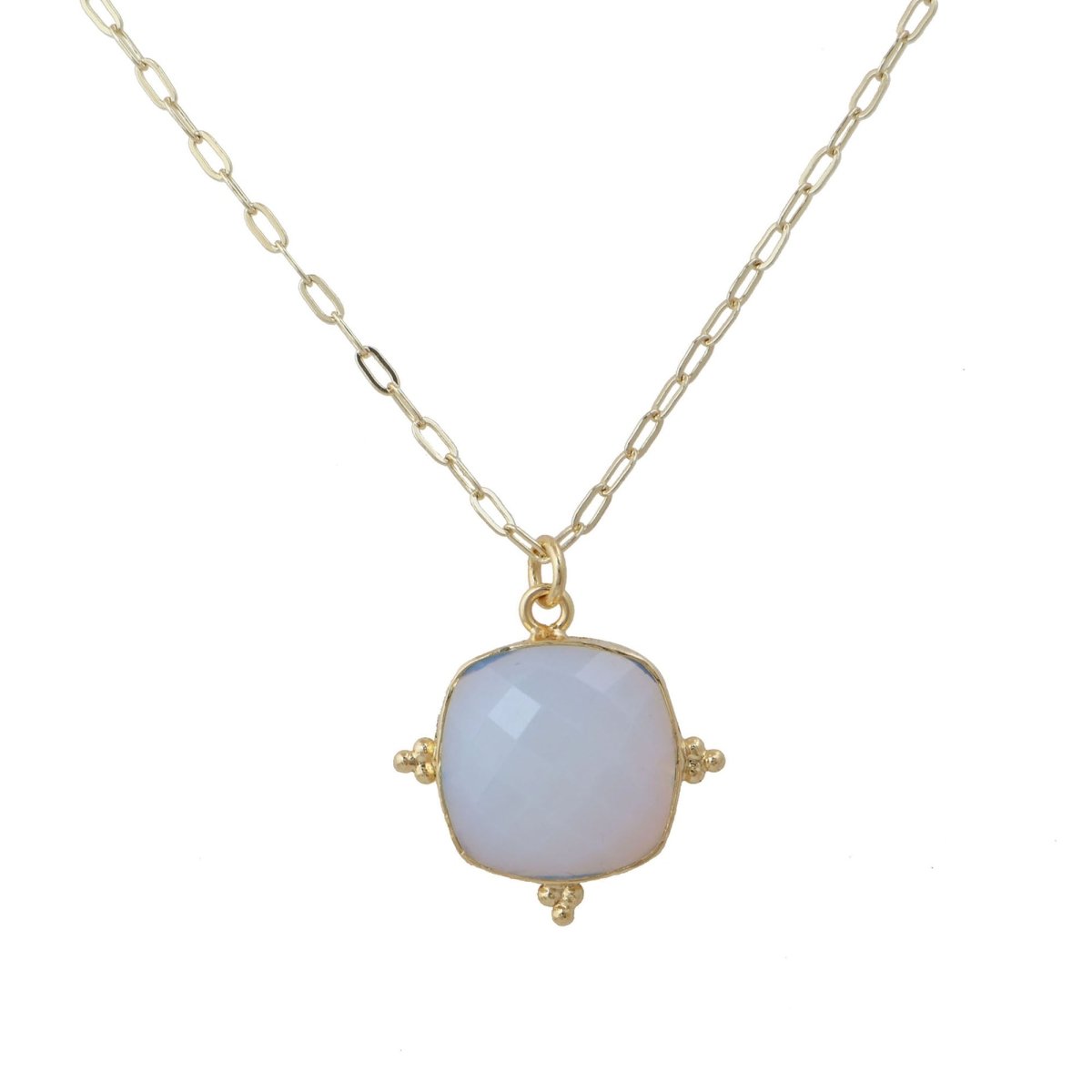 White Opalite Gemstone Necklace for Women, Dainty Gold Plated Chain Necklace 5414