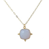 White Opalite Gemstone Necklace for Women, Dainty Gold Plated Chain Necklace 5414