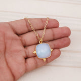 White Opalite Gemstone Necklace for Women, Dainty Gold Plated Chain Necklace 5414