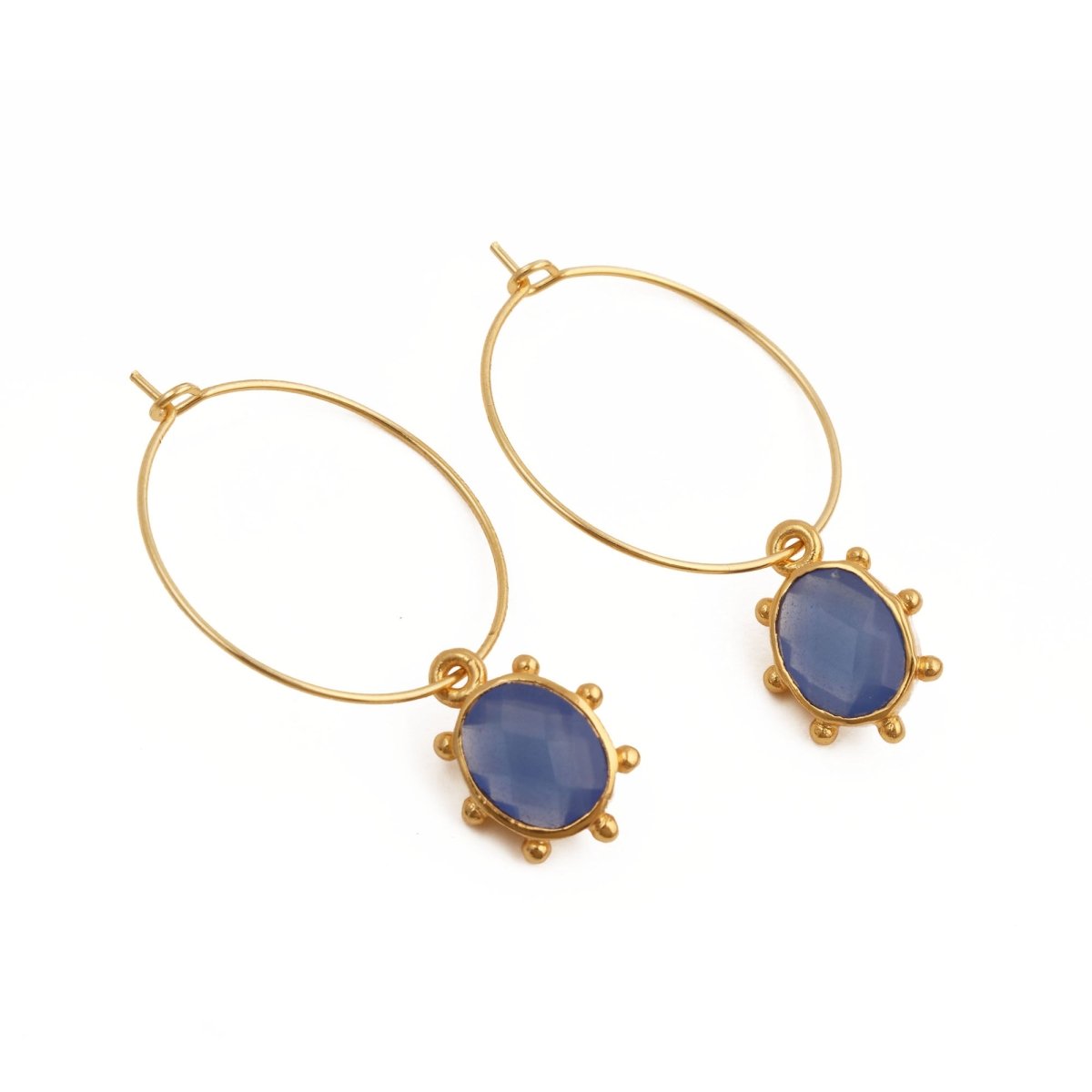 White Opalite Oval Faceted Hoop Earrings, Gold Plated Birthstone Jewelry 5275