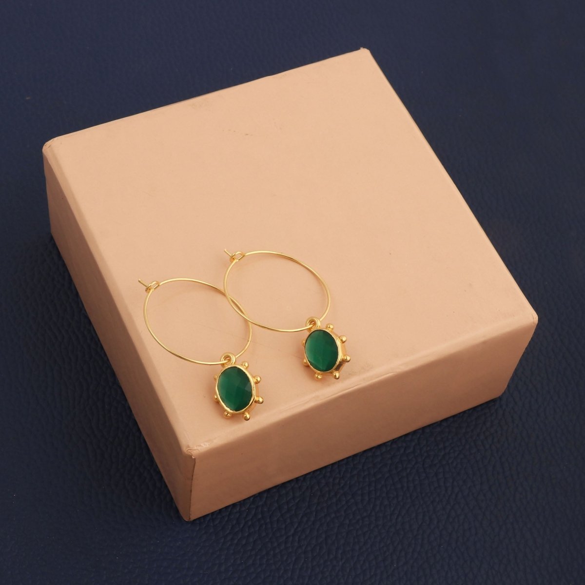 White Opalite Oval Faceted Hoop Earrings, Gold Plated Birthstone Jewelry 5275