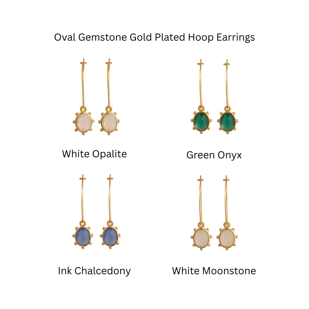 White Opalite Oval Faceted Hoop Earrings, Gold Plated Birthstone Jewelry 5275
