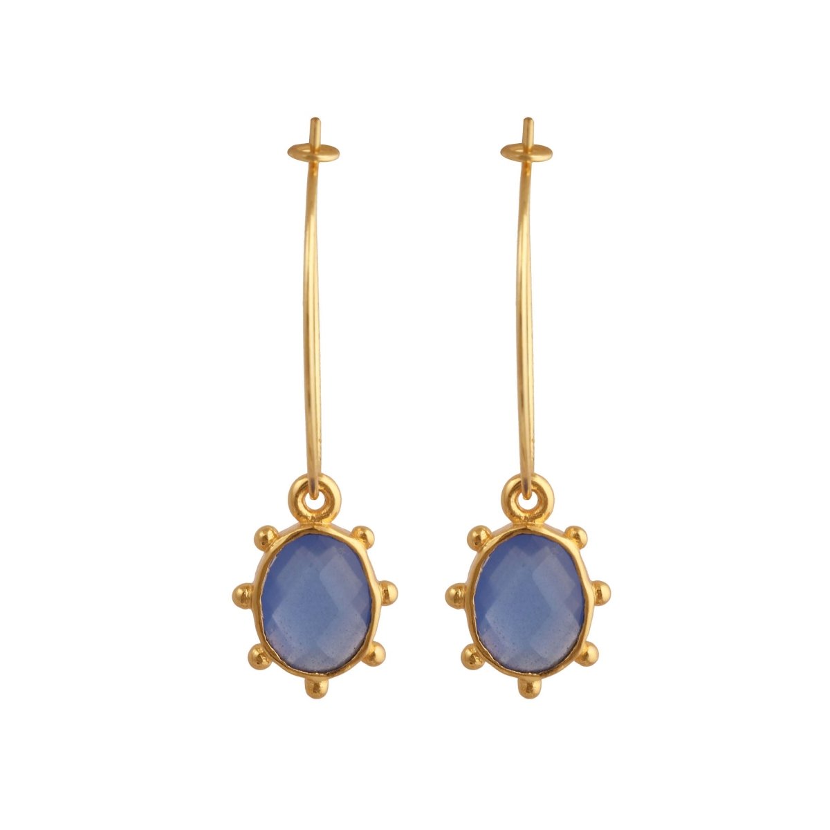 White Opalite Oval Faceted Hoop Earrings, Gold Plated Birthstone Jewelry 5275