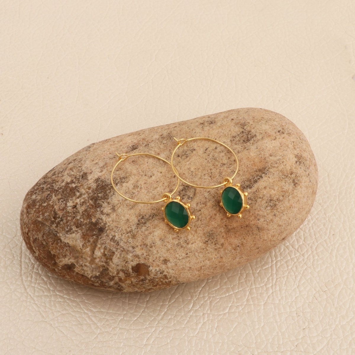 White Opalite Oval Faceted Hoop Earrings, Gold Plated Birthstone Jewelry 5275