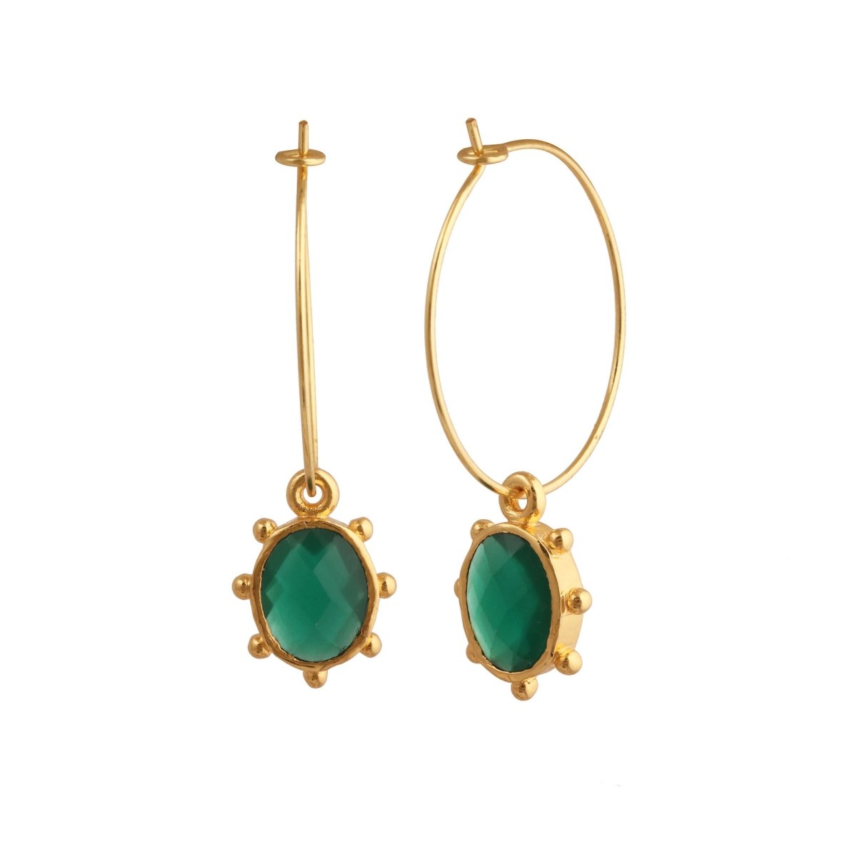 White Opalite Oval Faceted Hoop Earrings, Gold Plated Birthstone Jewelry 5275