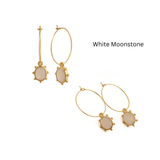 White Opalite Oval Faceted Hoop Earrings, Gold Plated Birthstone Jewelry 5275 White Moonstone