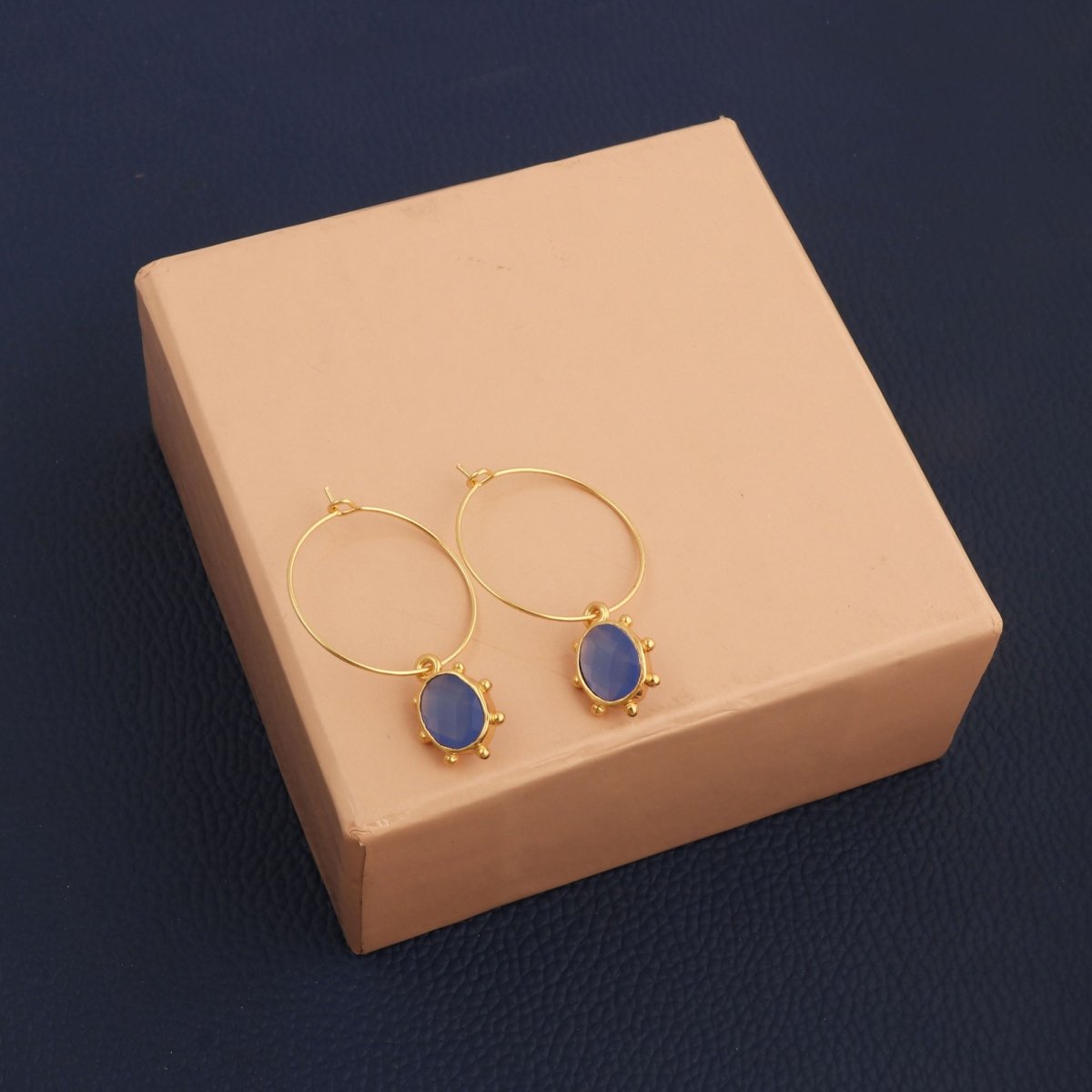 White Opalite Oval Faceted Hoop Earrings, Gold Plated Birthstone Jewelry 5275