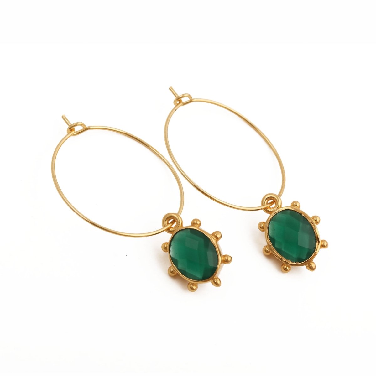 White Opalite Oval Faceted Hoop Earrings, Gold Plated Birthstone Jewelry 5275