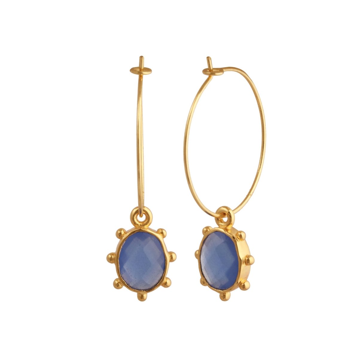 White Opalite Oval Faceted Hoop Earrings, Gold Plated Birthstone Jewelry 5275