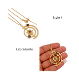 Women's Gold Plated Brass Celestial Sunburst Necklace with Green Onyx Gemstones 5403