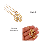 Women's Gold Plated Brass Celestial Sunburst Necklace with Green Onyx Gemstones 5403