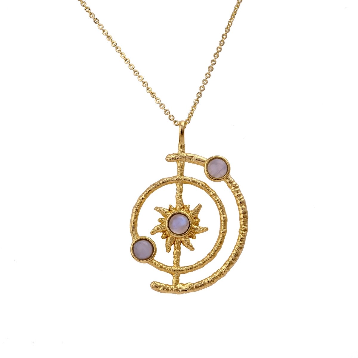 Women's Gold Plated Brass Celestial Sunburst Necklace with Green Onyx Gemstones 5403