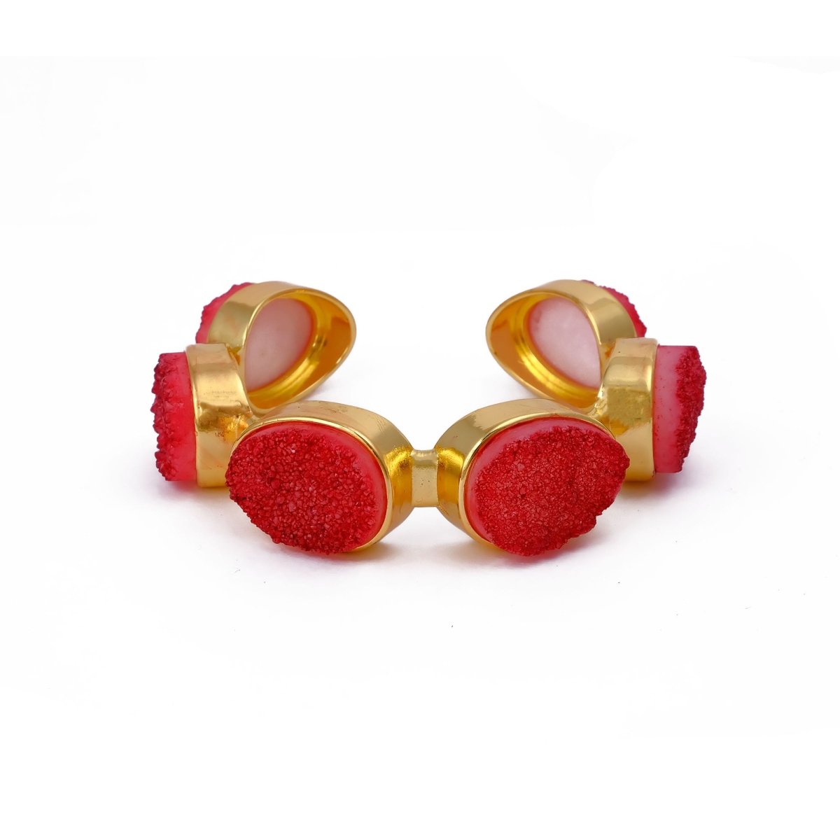 Yellow Druzy Gold - Plated Cuff Bangle, Chunky Boho Statement Jewelry CB - 1004