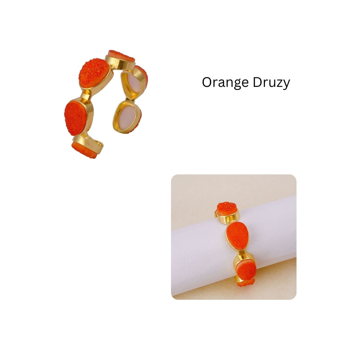 Yellow Druzy Gold - Plated Cuff Bangle, Chunky Boho Statement Jewelry CB - 1004