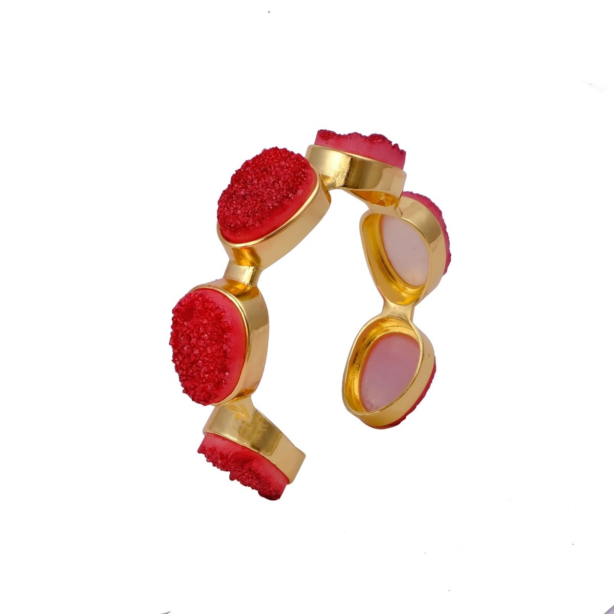 Yellow Druzy Gold - Plated Cuff Bangle, Chunky Boho Statement Jewelry CB - 1004