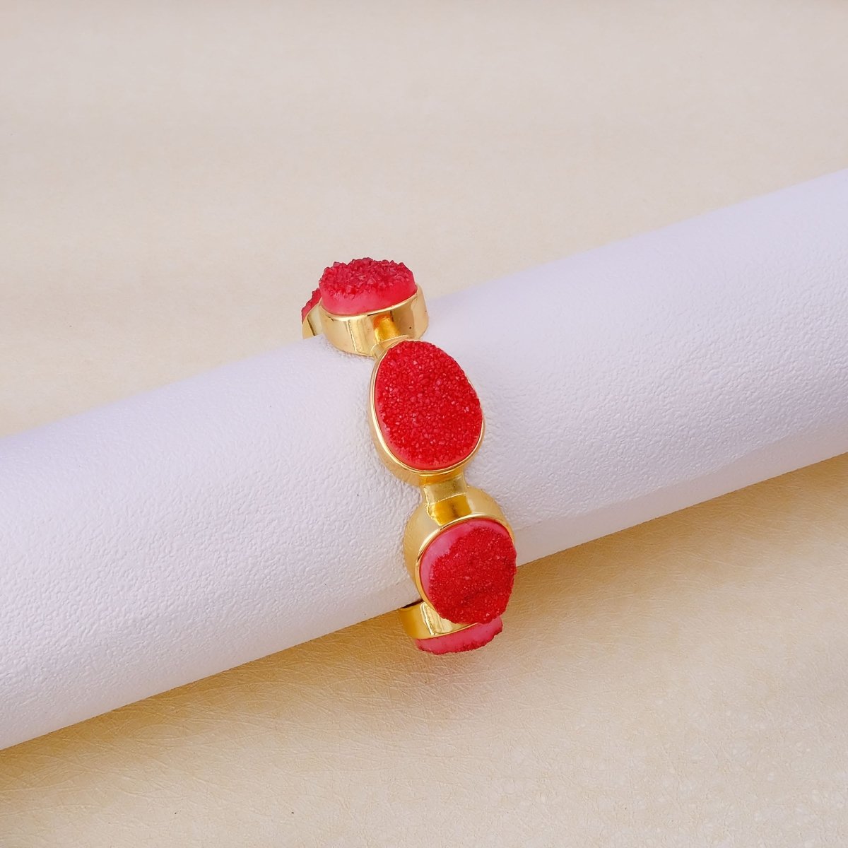 Yellow Druzy Gold - Plated Cuff Bangle, Chunky Boho Statement Jewelry CB - 1004