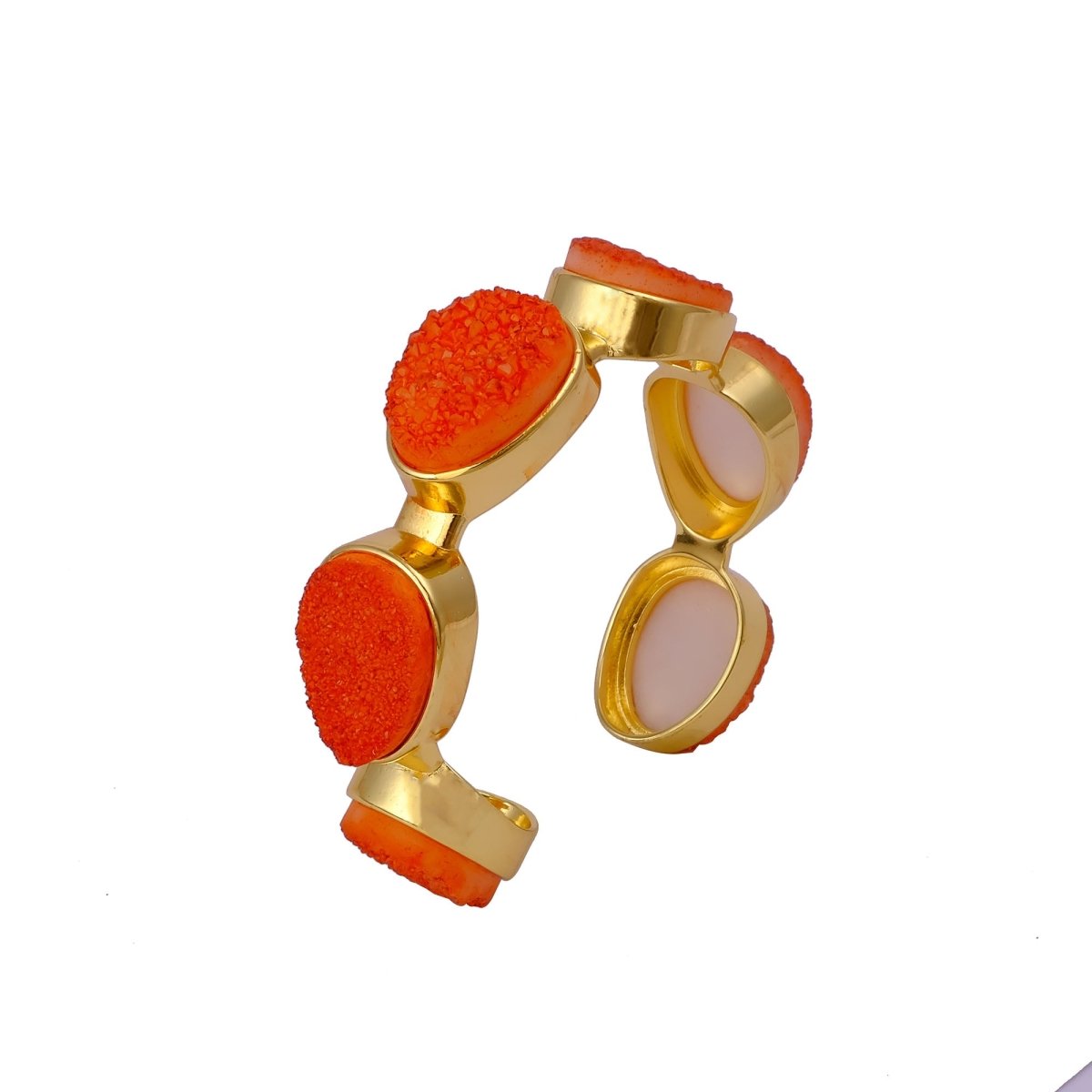 Yellow Druzy Gold - Plated Cuff Bangle, Chunky Boho Statement Jewelry CB - 1004