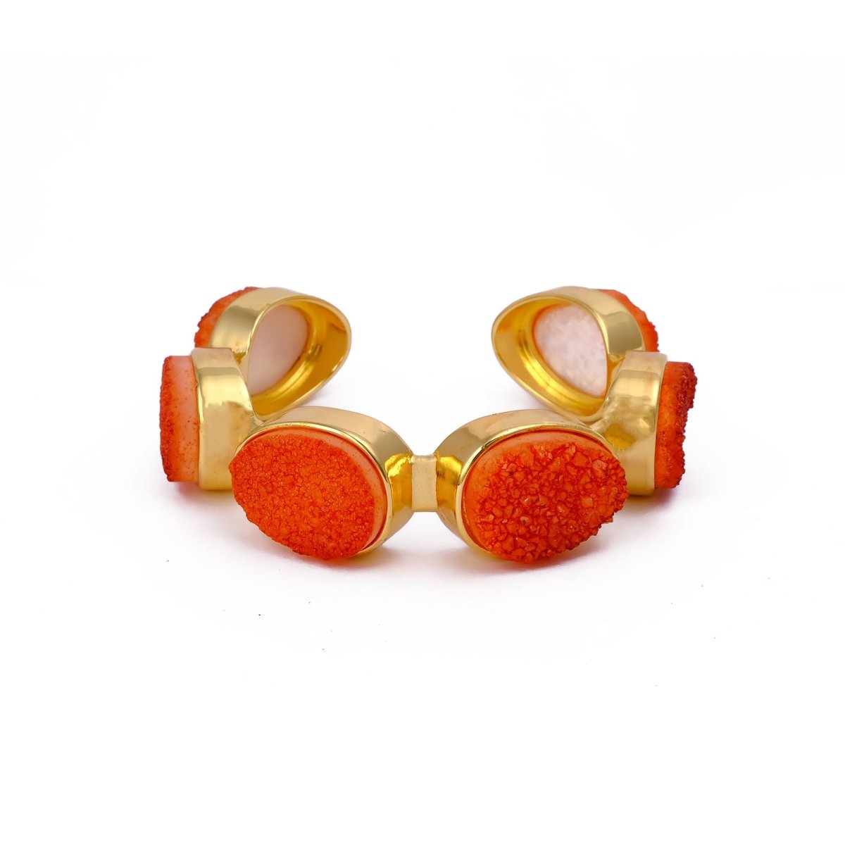 Yellow Druzy Gold - Plated Cuff Bangle, Chunky Boho Statement Jewelry CB - 1004