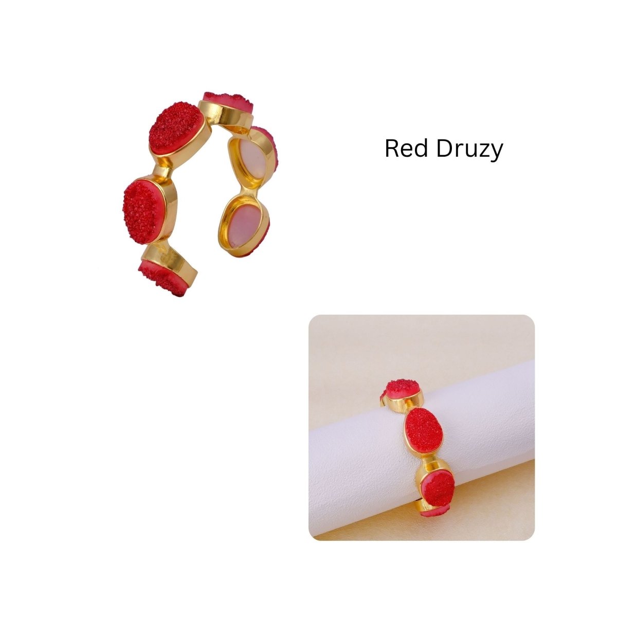 Yellow Druzy Gold - Plated Cuff Bangle, Chunky Boho Statement Jewelry CB - 1004