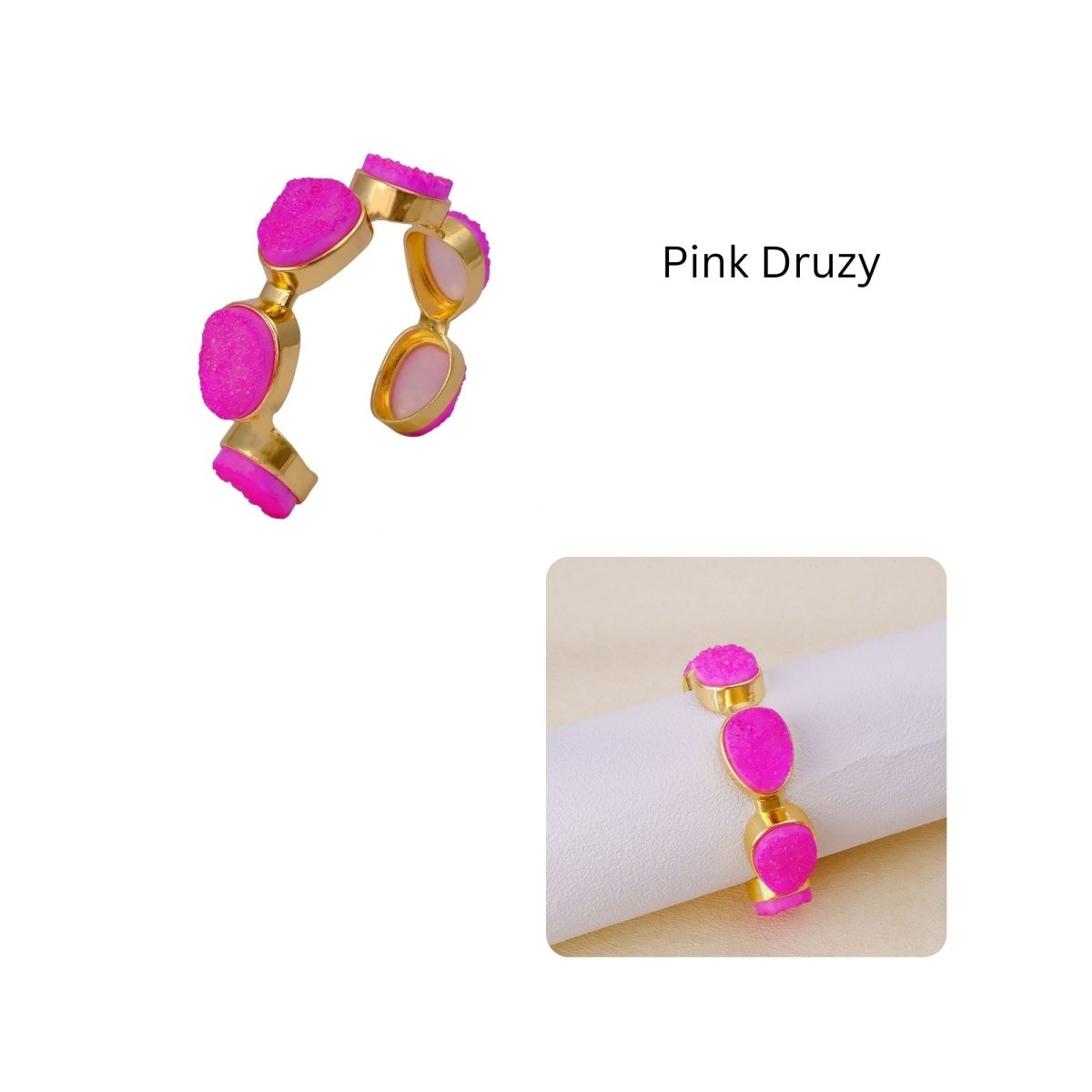 Yellow Druzy Gold - Plated Cuff Bangle, Chunky Boho Statement Jewelry CB - 1004