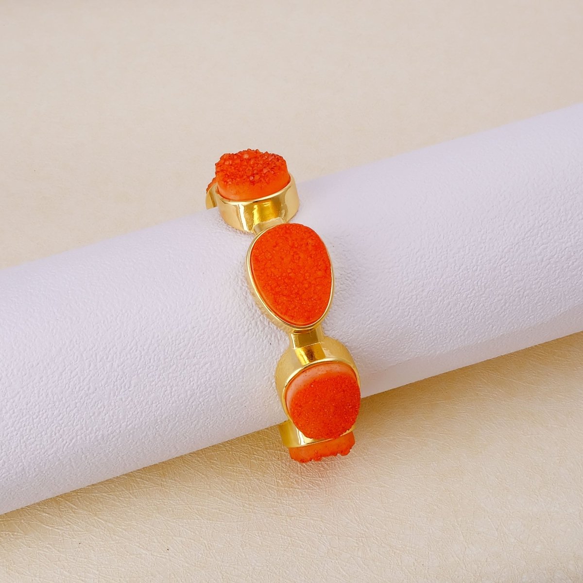 Yellow Druzy Gold - Plated Cuff Bangle, Chunky Boho Statement Jewelry CB - 1004