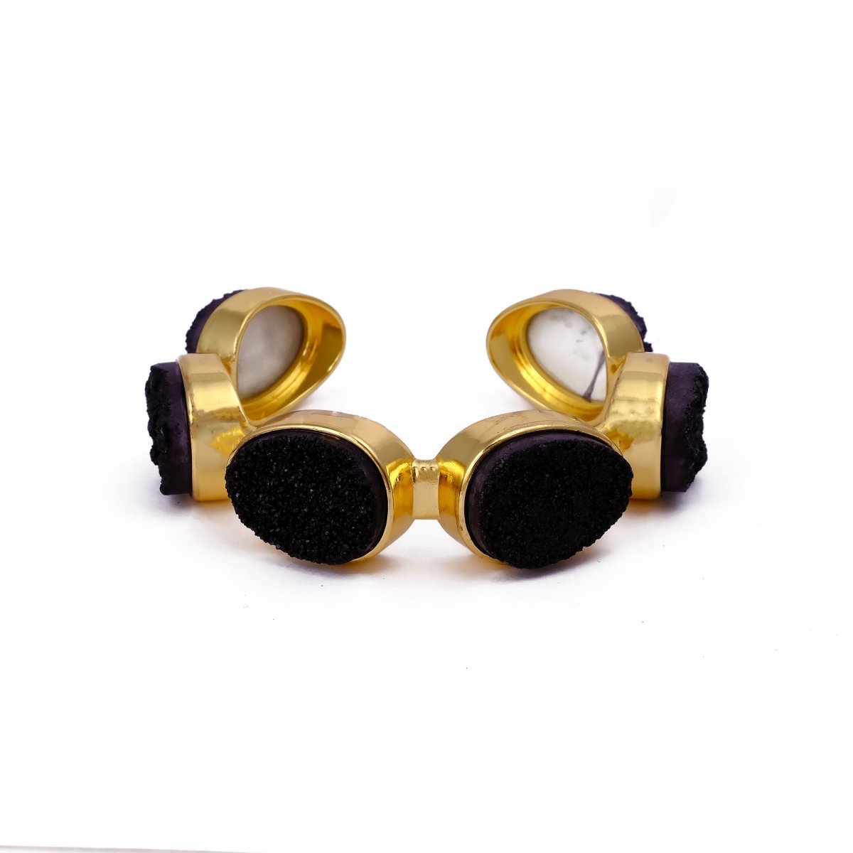 Yellow Druzy Gold - Plated Cuff Bangle, Chunky Boho Statement Jewelry CB - 1004