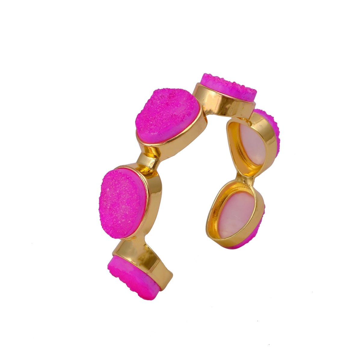 Yellow Druzy Gold - Plated Cuff Bangle, Chunky Boho Statement Jewelry CB - 1004
