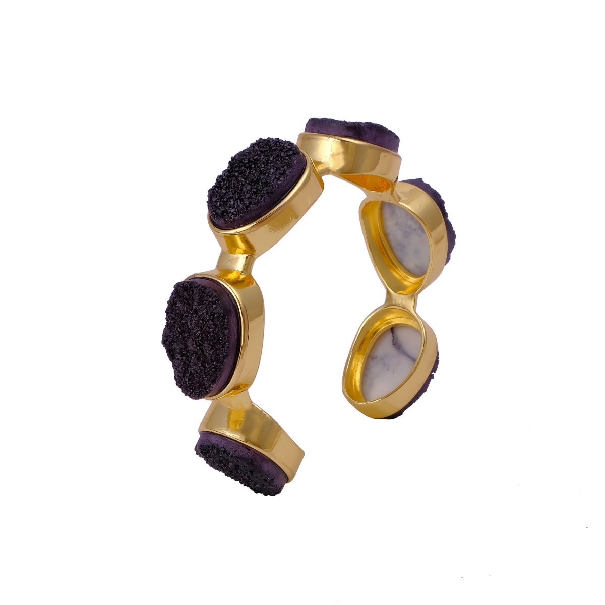 Yellow Druzy Gold - Plated Cuff Bangle, Chunky Boho Statement Jewelry CB - 1004