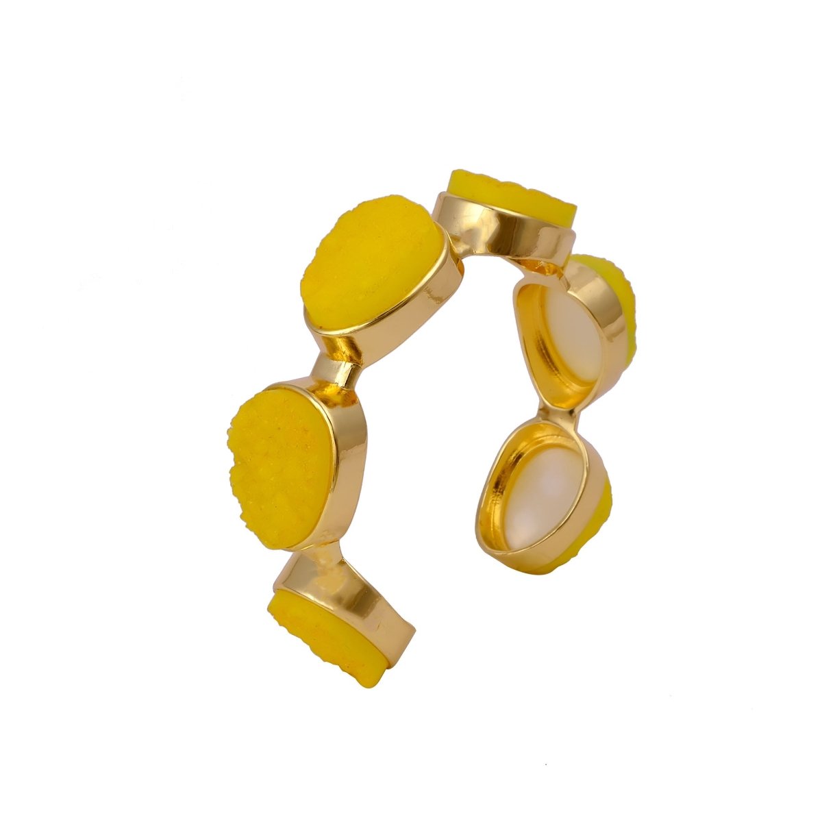 Yellow Druzy Gold - Plated Cuff Bangle, Chunky Boho Statement Jewelry CB - 1004