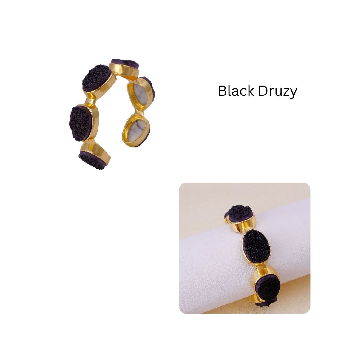 Yellow Druzy Gold - Plated Cuff Bangle, Chunky Boho Statement Jewelry CB - 1004