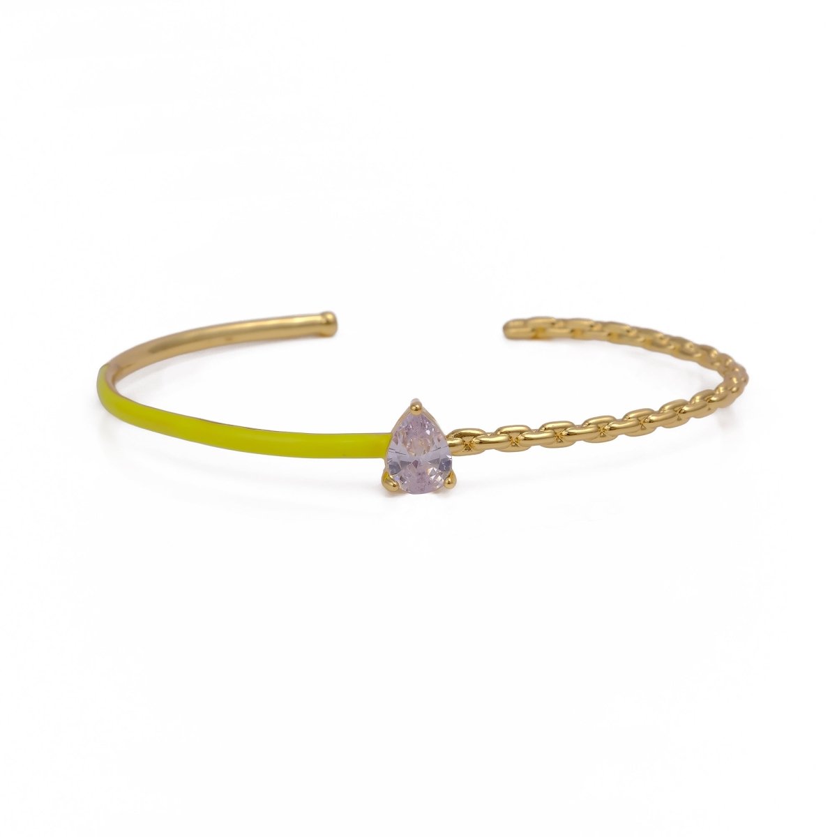 Yellow Enamel Twisted Bangle Cubic Zircon Gemstone Jewelry For Her