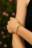Yellow Enameled With Multi CZ Gemstone Bangle Adjustable Gold Plated Jewelry